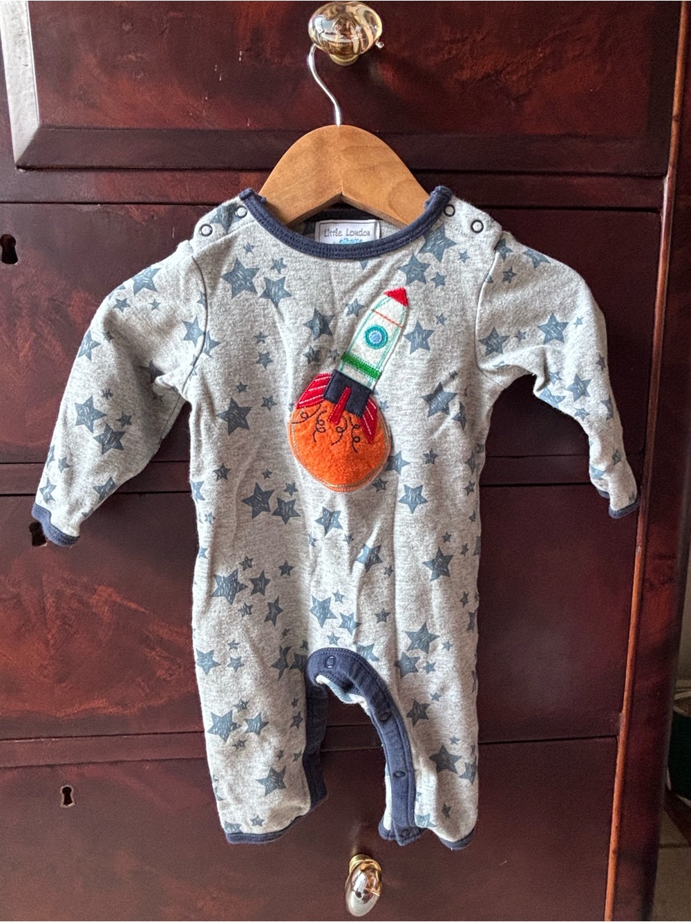 Grey Star-Print Rocket Footie One-Piece